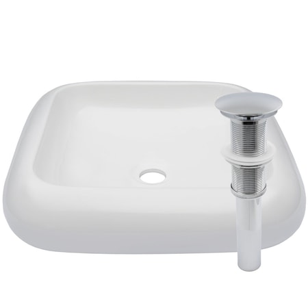 Novatto BIANCO porcelain Vessel Sink + Pop-Up Drain Set, Chrome TP-V02WCH